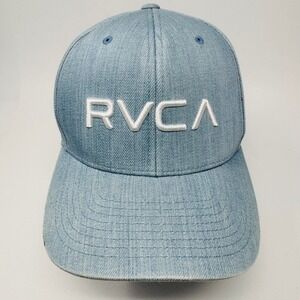 RVCA Mens Light Blue Denim Snapback Hat Mid Fit Logo Baseball Cap V-345/10